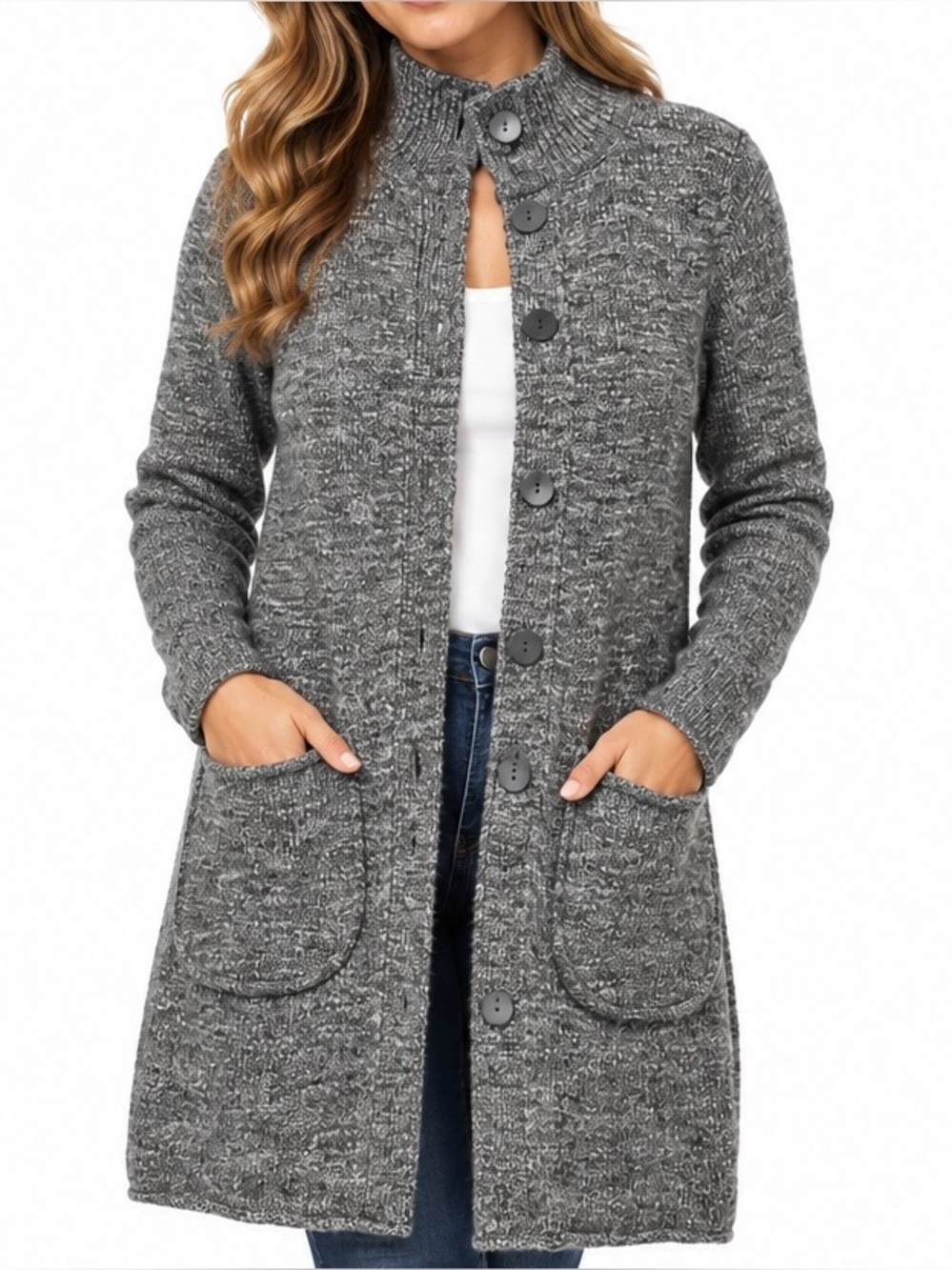 J. Jill Wool Blend Gray Marled Long Cardigan Sweater Coat Women’s Small